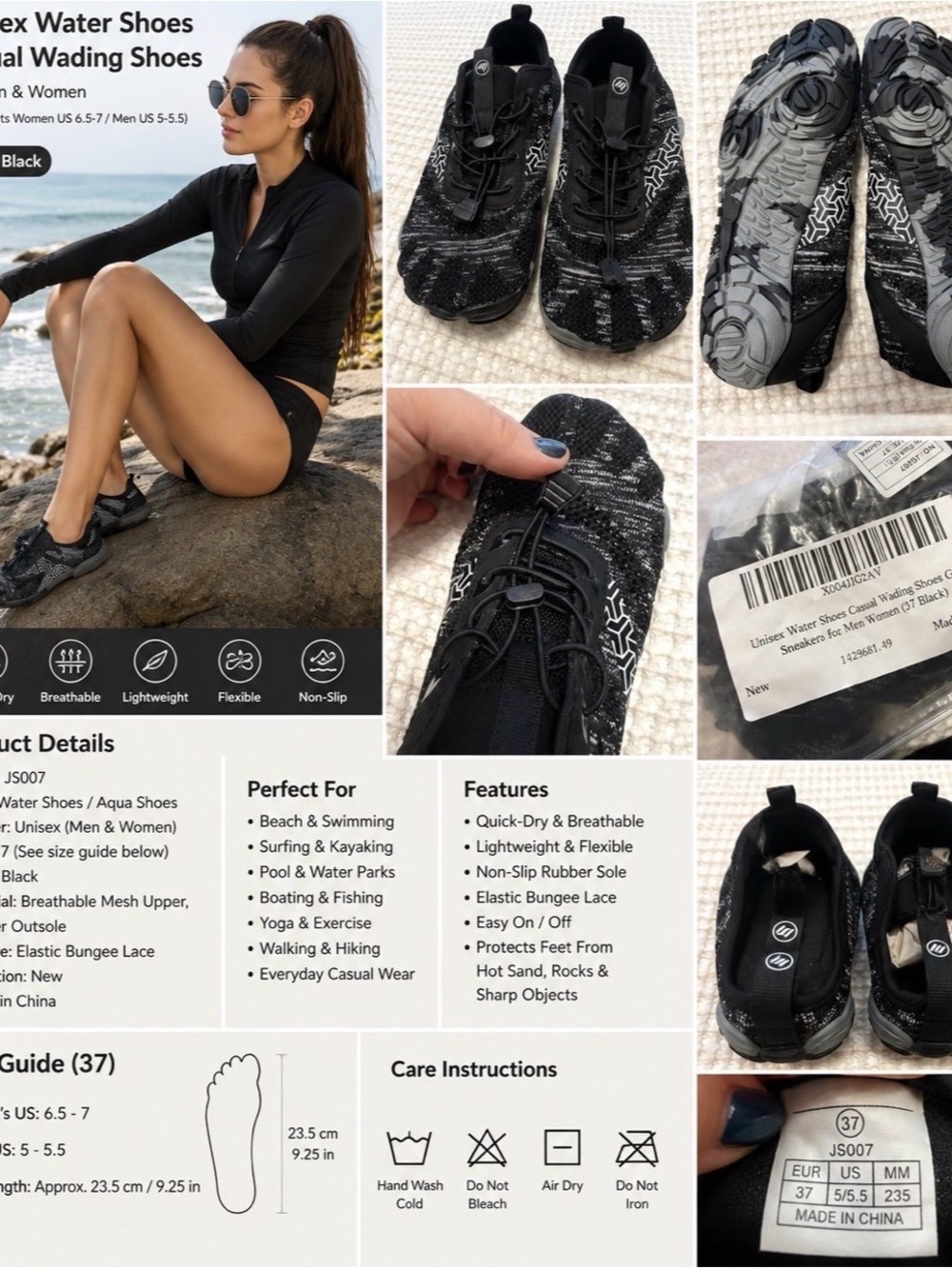 Unbranded Black Women's Aqua Sneakers - Lightweight Quick-Dry Water Shoes